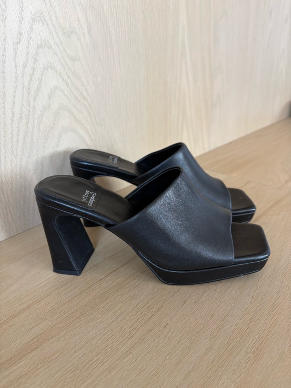 Jeffrey Campbell Black Leather Platform Mule Heels